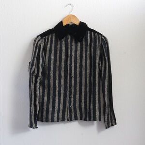 Emanuel Ungaro Black and Silver Striped Button-Up Blouse